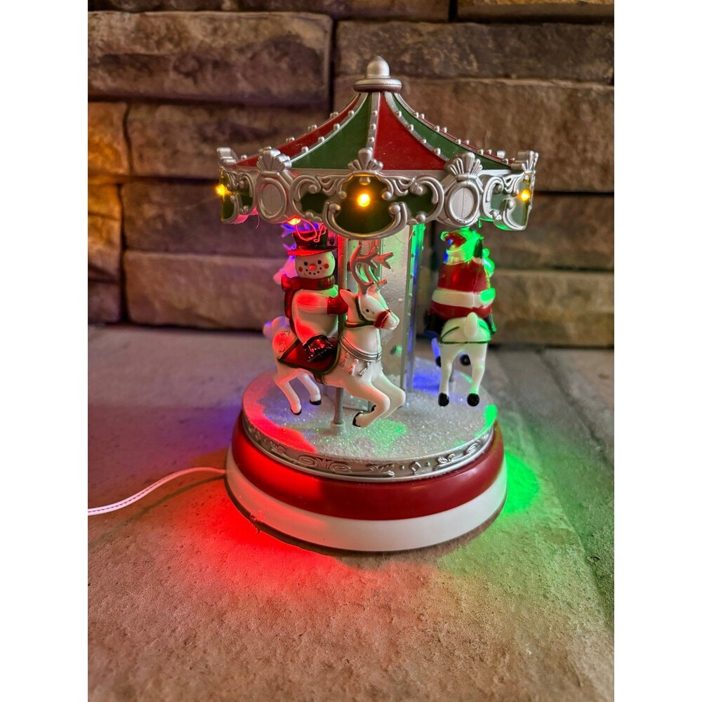 Holiday Time Animated Christmas Village Musical Carousel Santa Snowman Reindeer